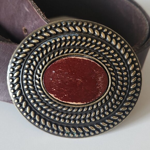 SMART SET | Leather belt wooden metal buckle brown sz M - Picture 2 of 5